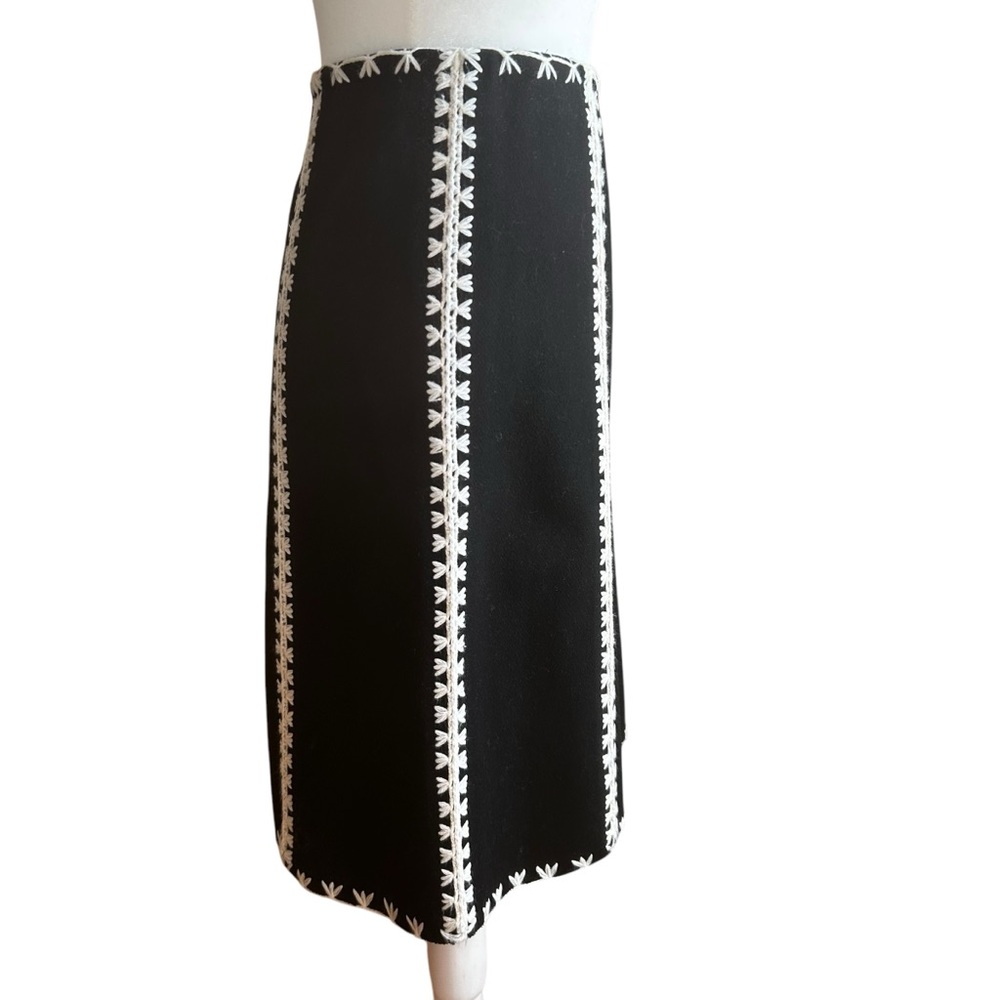 ETCETERA skirt womens 14 embroiderd soft wool blend a-line boho black cream work - Picture 9 of 15
